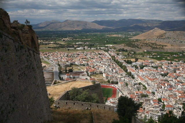 Nafplio - View of the new town looking towards the Tiryns citadel